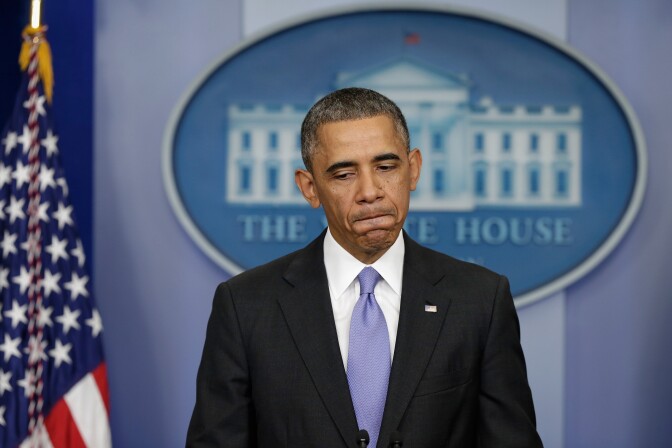 WASHINGTON, DC - NOVEMBER 14:  U.S. President Barack Obama speaks about an administrative fix for some of the problems with the HealthCare.gov. website in the Brady Press Briefing Room at the White House on November 14, 2013 in Washington, DC. The president announced that canceled insurance plans would be renewed for a year.  (Photo by Win McNamee/Getty Images)