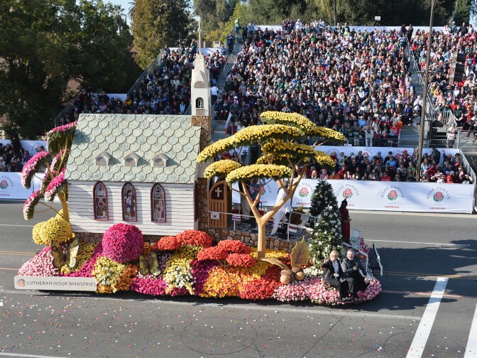 PASADENA, CA - JANUARY 01:  The Lutheran Ministries float attends the 125th Tournament of Roses Parade Presented by Honda on January 1, 2014 in Pasadena, California.  (Photo by Alberto E. Rodriguez/Getty Images)