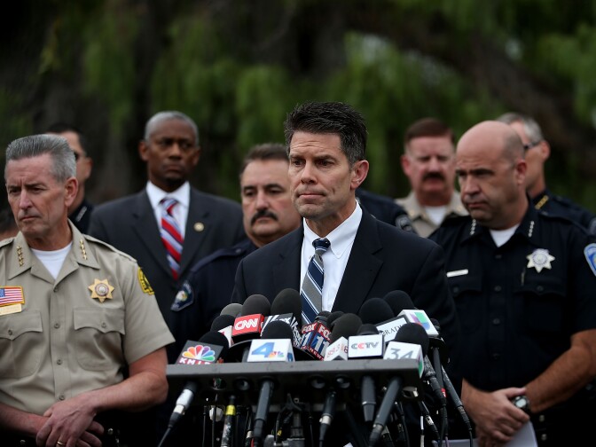 Federal Bureau of Investigation assistant director David Bowdich speaks during a news conference on Dec. 4, 2015 in San Bernardino. The FBI has officially labeled the attack carried out by Syed Farook and his wife Tashfeen Malik as an act of terrorism. The San Bernardino community continues to mourn the attack at the Inland Regional Center in San Bernardino that left at least 14 people dead and another 21 injured.