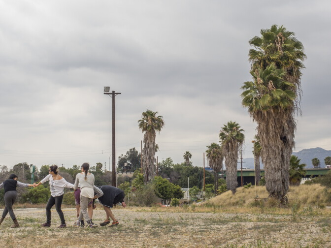 Taisha Paggett's WXPT dance group rehearses 'Evereachmore' along the banks of the LA River as part of Clockshop's Bowtie Project. 