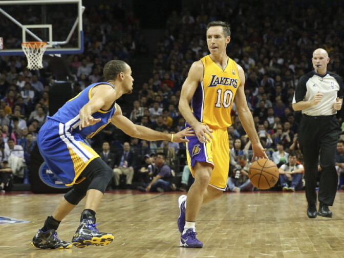 Nash during a Laker game against the Golden State Warriors in China. 