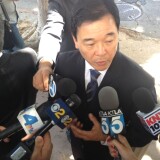 LA sheriff's candidate Paul Tanaka answers questions after testifying in a deputy misconduct trial in federal court.