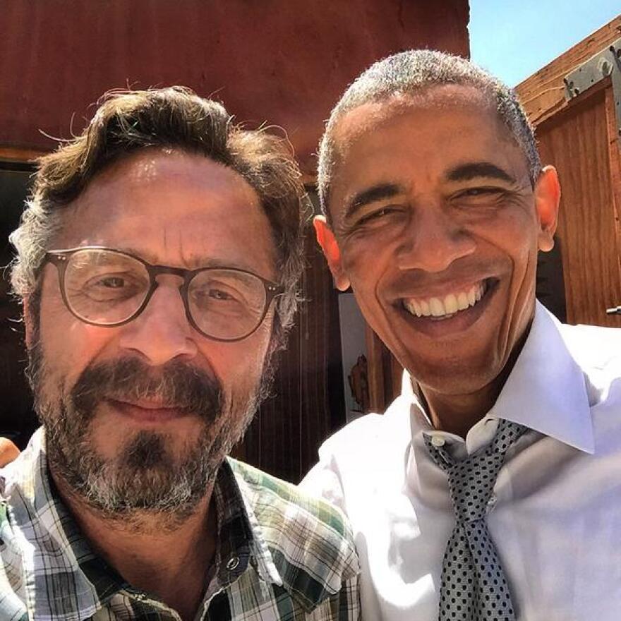 Marc Maron and President Obama on the day that Maron interviewed POTUS for his podcast WTF.