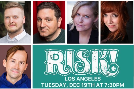 Headshots of five storytellers are Photoshopped together for a poster for Risk! Los Angeles at 7:30 p.m.