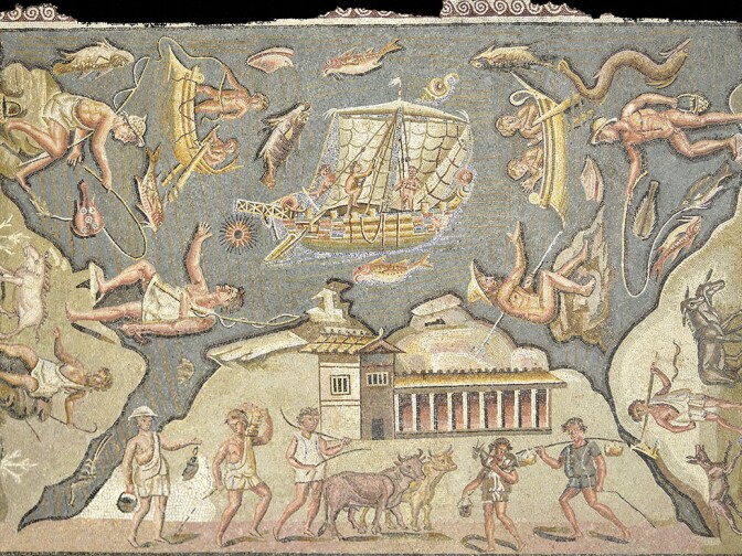 Port Scene (detail), A.D. 1-300, North Africa, stone and glass. 