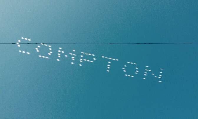 Universal Music Group commissioned The Sky Writers to write 'COMPTON' across the sky Monday afternoon.