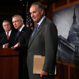 U.S. Senate Majority Leader Sen. Harry Reid (D-NV) (C) speaks as Senate Majority Whip Sen. Richard Durbin (D-IL) (L), and Sen. Charles Schumer (D-NY) (R) listen during a news conference.

On October 18, Community Advocates Inc. will honor Larry Mantle with the Bill Stout Memorial Award for Excellence in Broadcast Journalism. To attend, RSVP to cai@cai-la.org or call (213) 623-6003 ext. 10.