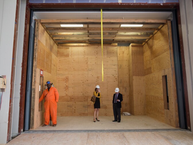 A large elevator at The Broad contemporary art museum will be used to transport artwork to the main gallery on the third floor.