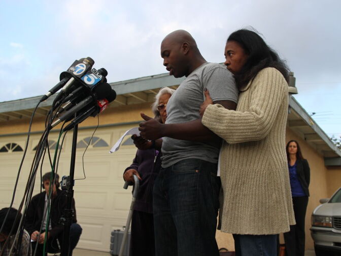 Wounded TSA agent Tony Grigsby speaks to reporters about his experience during the shooting at LAX on Monday, November 4, 2013. 