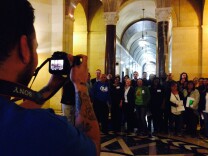 South Los Angeles residents and others with the Unidad Coalition celebrate a City Planning Commission decision approving a high-rise that would include units affordable for low-income residents.
