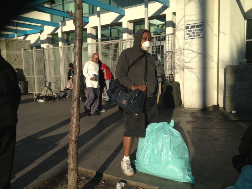 Desmond Williams never leaves his bags unattended on Skid Row in Los Angeles because he knows the police could come take them. He was there on February 28, 2013.