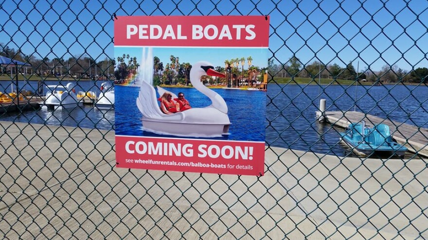 The swan boats are here — as seen Sunday, March 4, 2018.