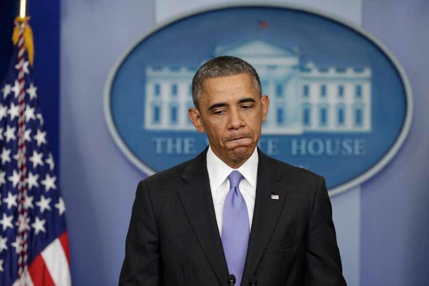 WASHINGTON, DC - NOVEMBER 14:  U.S. President Barack Obama speaks about an administrative fix for some of the problems with the HealthCare.gov. website in the Brady Press Briefing Room at the White House on November 14, 2013 in Washington, DC. The president announced that canceled insurance plans would be renewed for a year.  (Photo by Win McNamee/Getty Images)