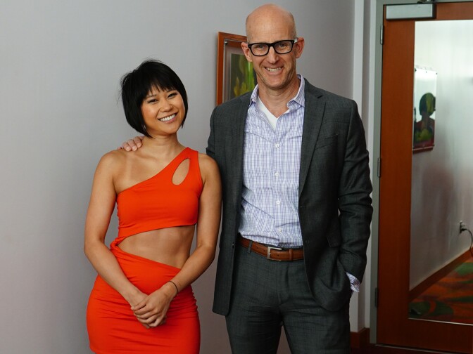 Pianist Yuja Wang and Frame host John Horn. 