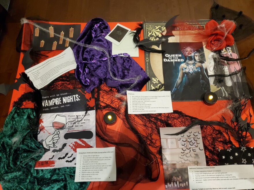 Gabby Kanu shares her vision board for her "Vampire Nights"-themed Halloween party. She says she started planning for the event four months in advance.