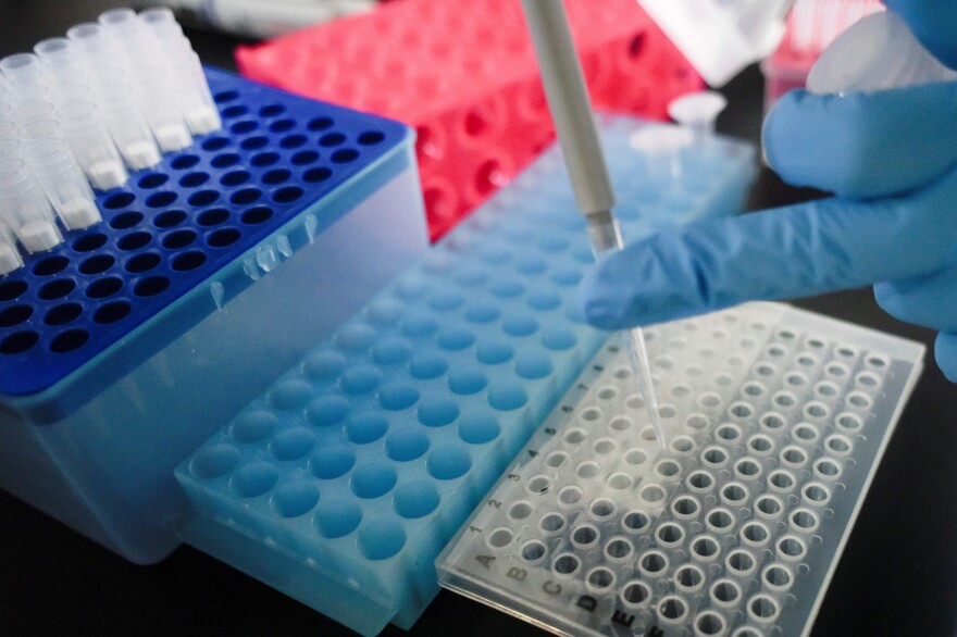 A researcher at Peking University's Beijing Advanced Innovation Center for Genomics conducting tests at their laboratory, Thursday, May 14, 2020.