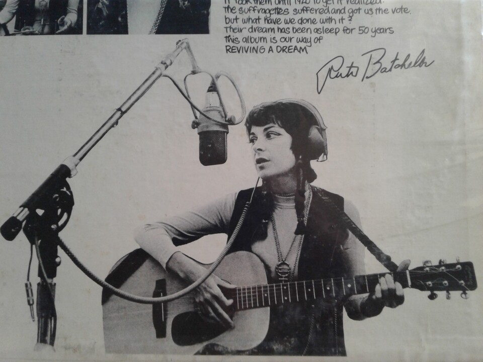 Ruth Batchelor, pictured on the back cover of her album "Songs for Women's Liberation: Reviving a Dream"