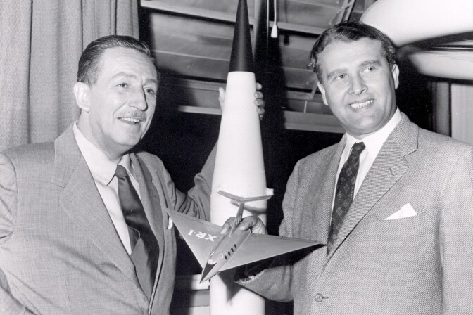 Walt Disney and Wernher von Braun, seen in a publicity photo.