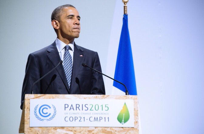 US President Barack Obama addresses the opening ceremony of the World Climate Change Conference 2015 (COP21.