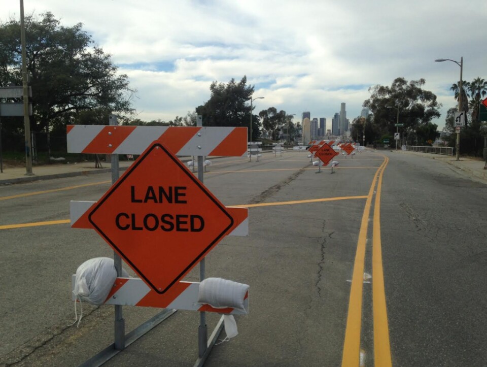 Looking west across the Sixth Street Bridge toward downtown from Boyle Heights on Wednesday. The bridge is to be demolished and replaced.