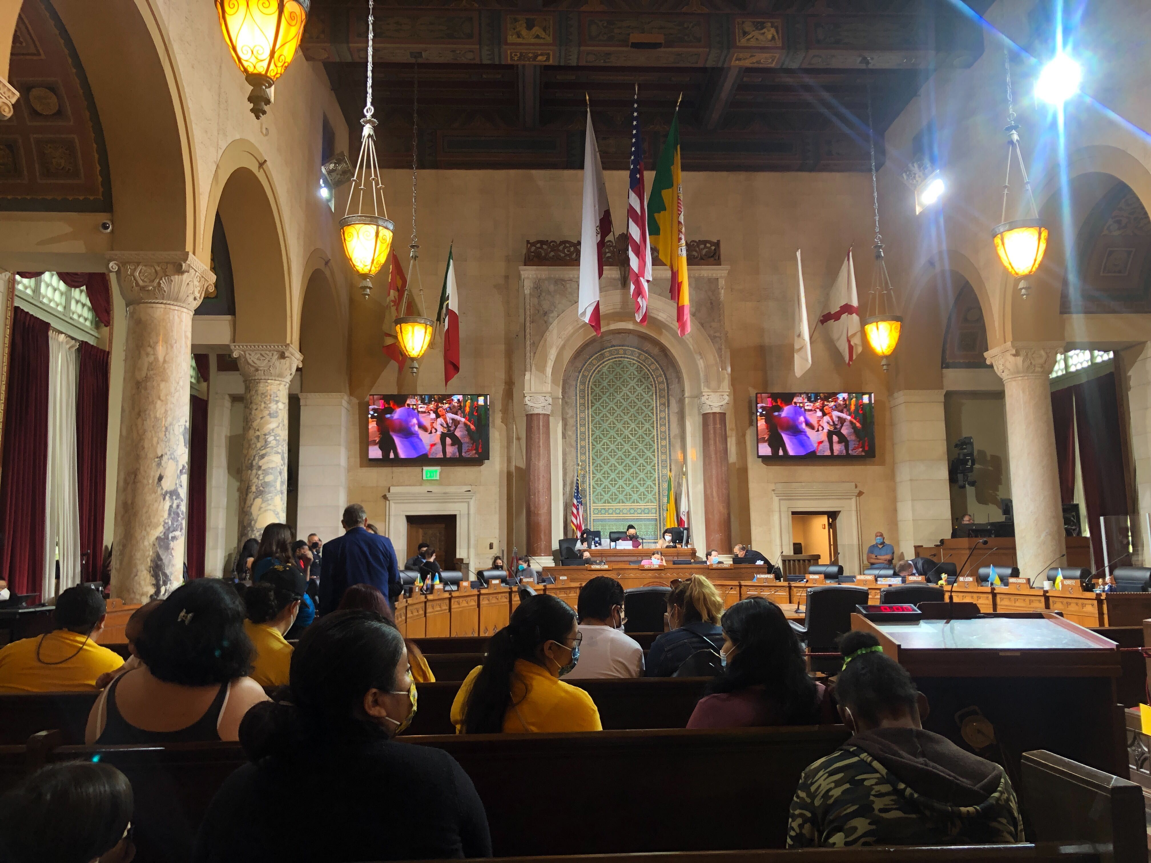 Los Angeles City Council meeting in the Council chamber
